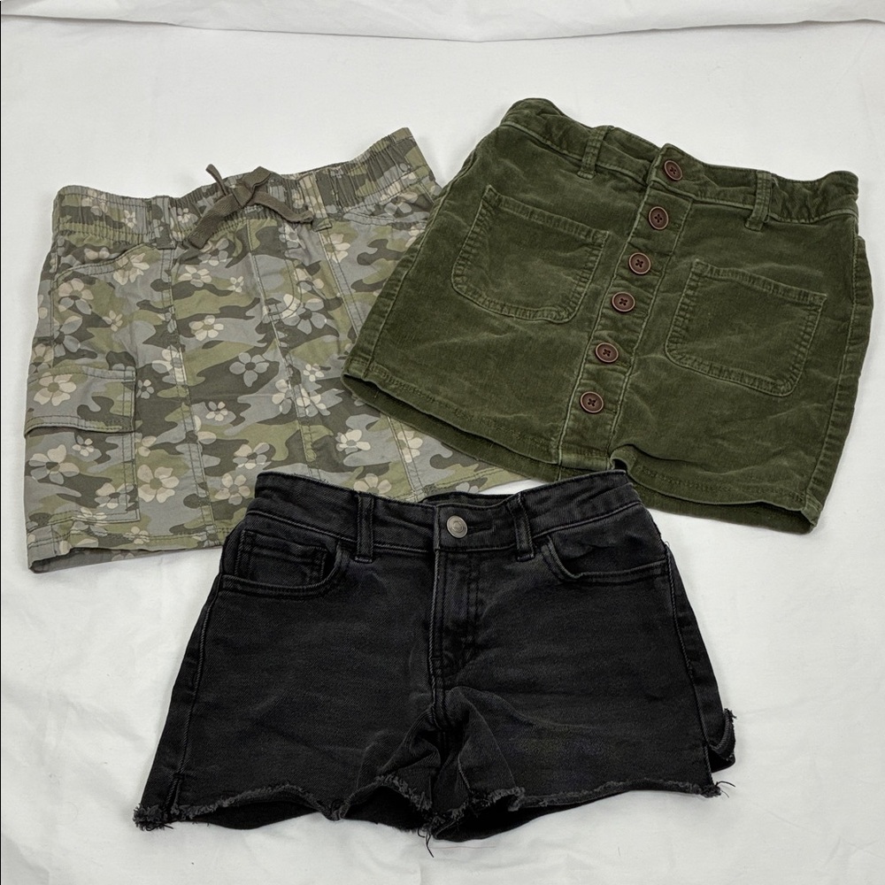 SO Brand Girls Lot of (3) Skirts/Shorts Adjustable Waist Tabs Camo Green Black